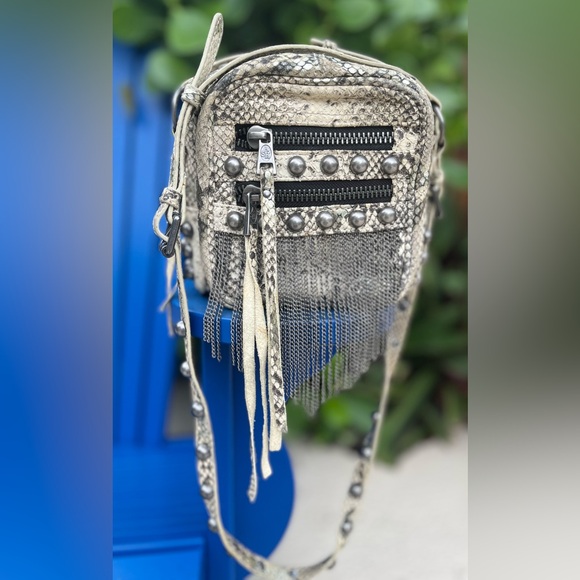 Ash Moxy Python Snakeskin Leather Studded Crossbody Bag - Picture 4 of 13